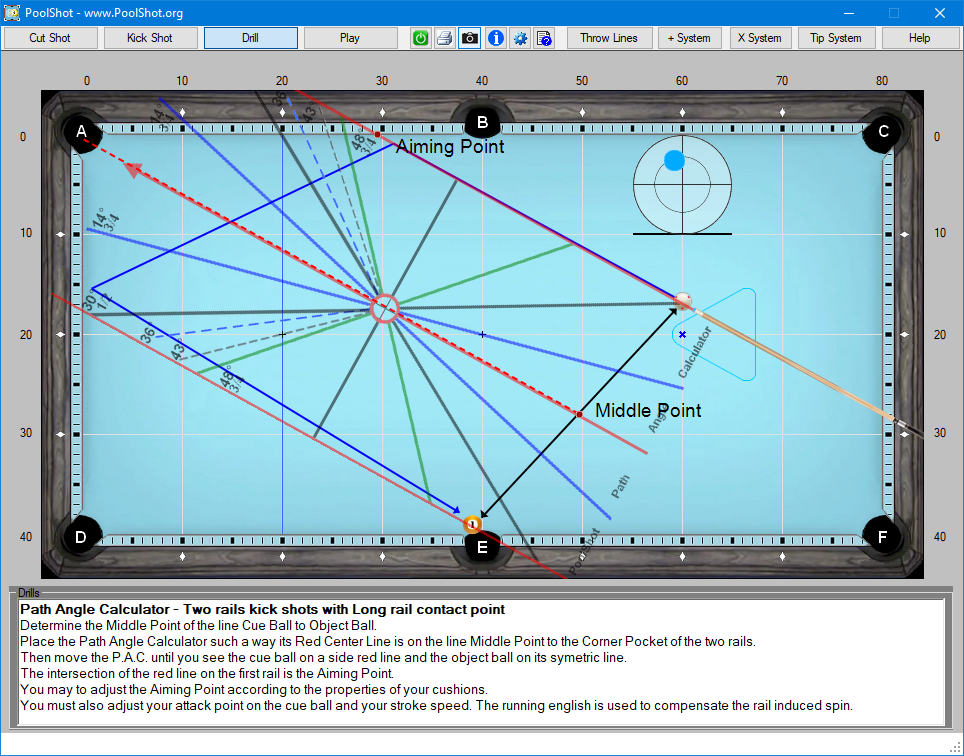 Path Angle Calculator - Two rails kick shots with Long rail contact point